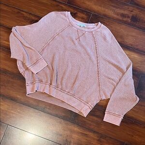 Z Supply Pink Crewneck Sweater with Ribbed Detailing